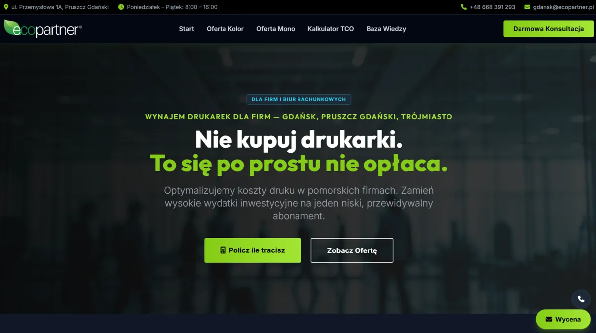 Zrzut ekranu strony Drukarka do Firmy (drukarkadofirmy.pl)