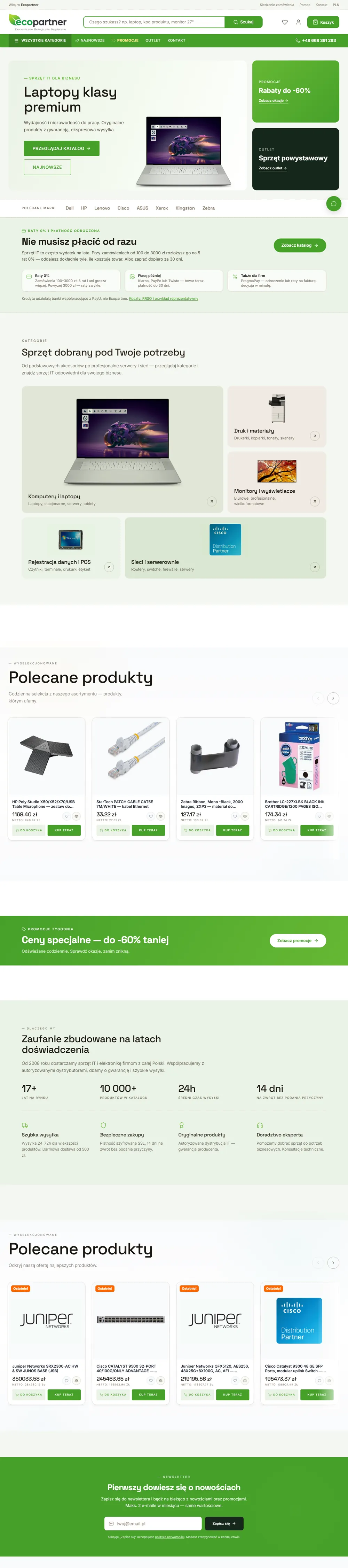 Strona Sklep Ecopartner (sklep.ecopartner.pl) – widok całej strony na komputerze