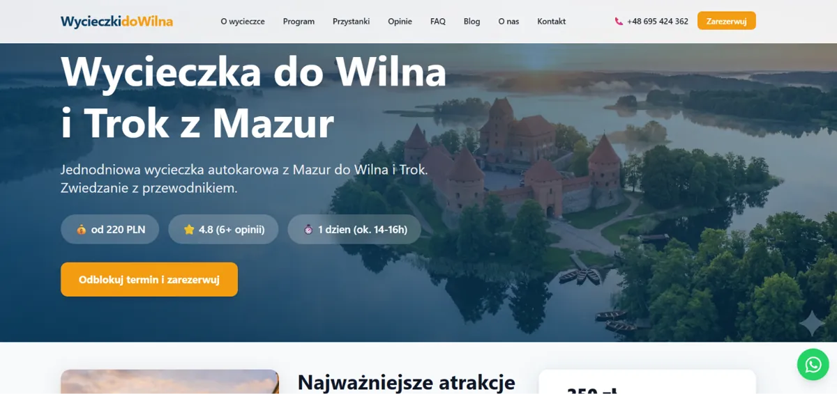 Zrzut ekranu strony WycieczkidoWilna.pl (wycieczkidowilna.pl)